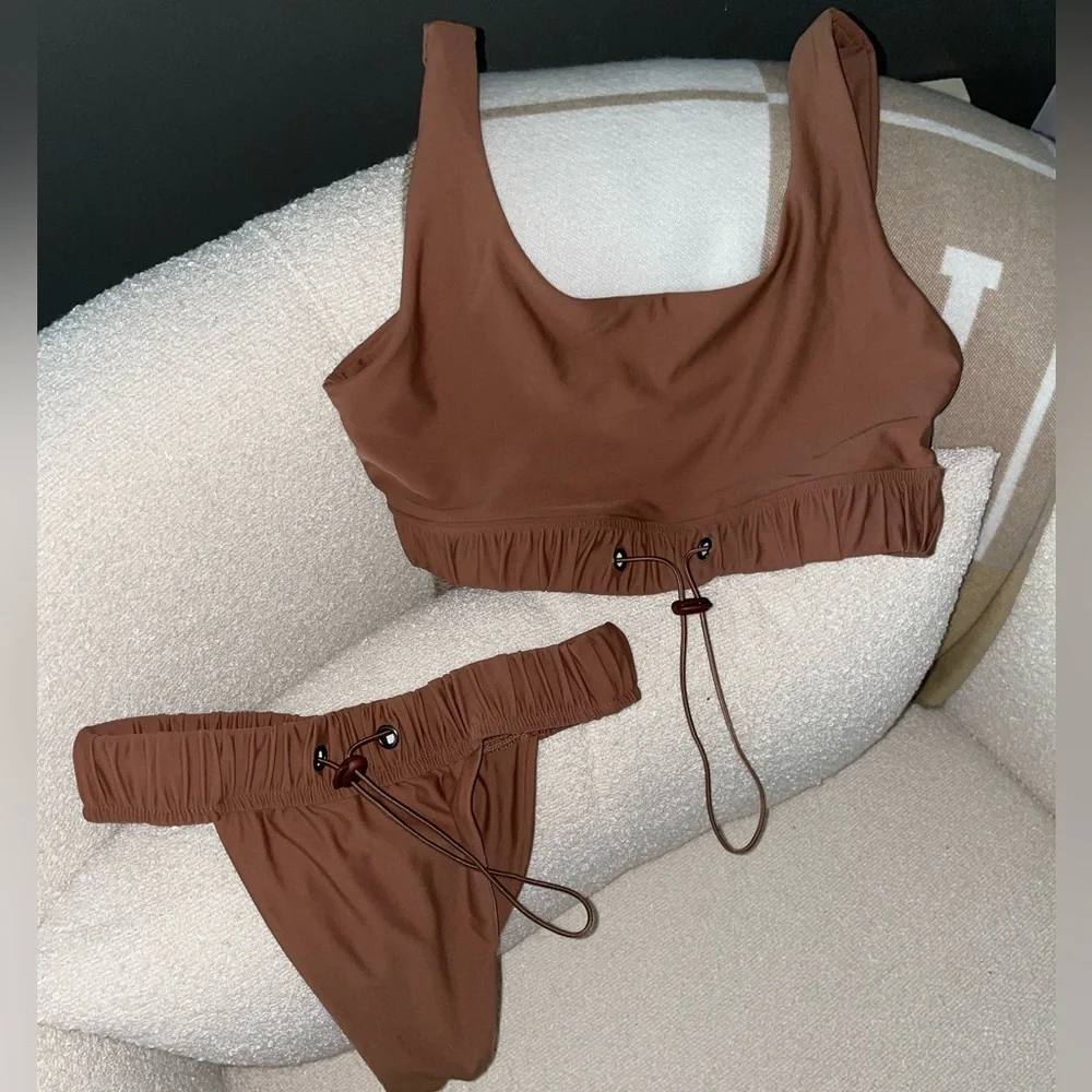 Brown Drawstring Ruched CECE Bikini‎ Set - Picture 2 of 8